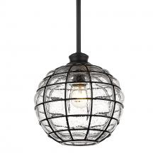  1096-S BLK-SD - Powell Small Pendant in Matte Black with Seeded Glass